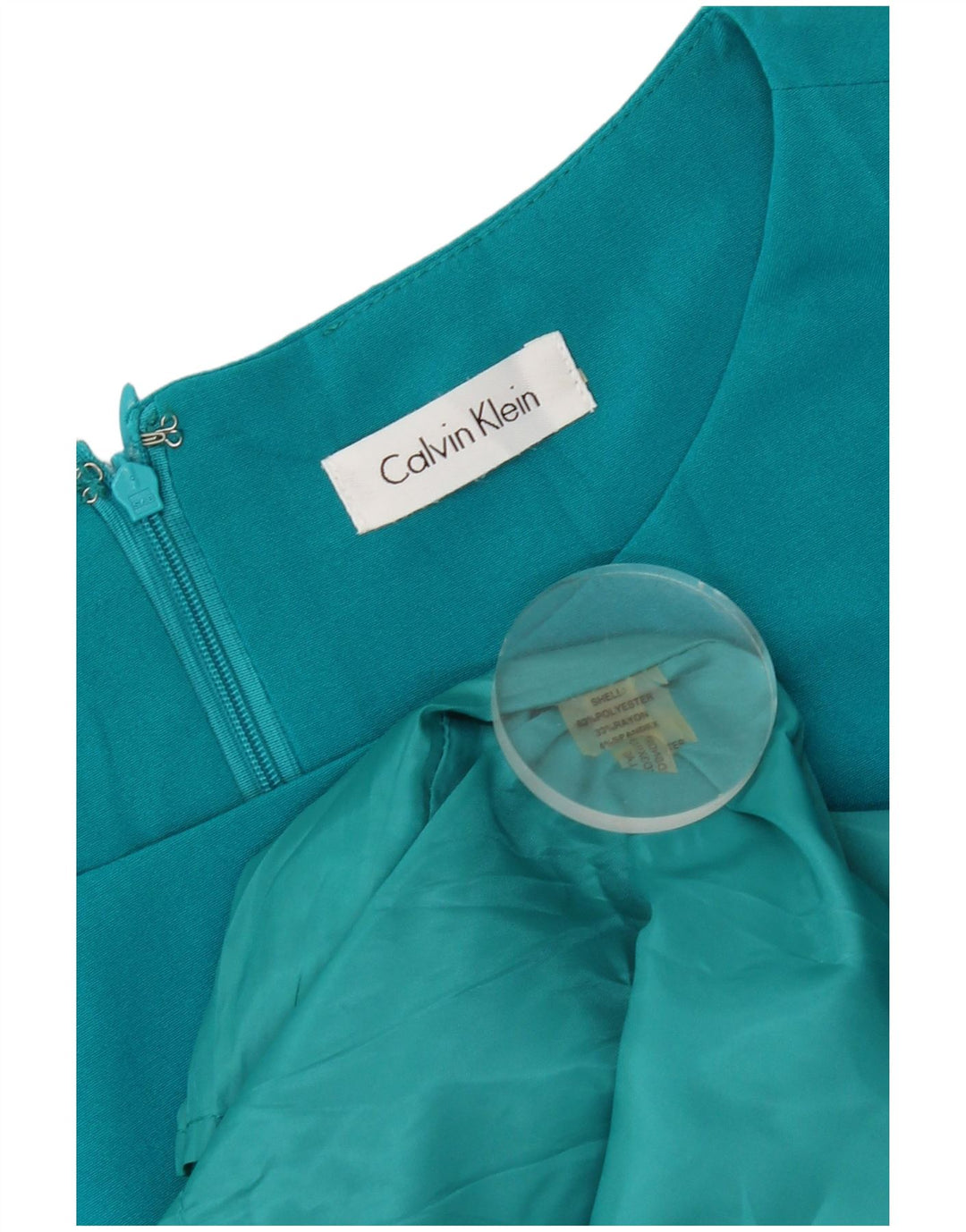 Vestido feminino Calvin Klein sem mangas com bainha UK 16 grande azul poliéster