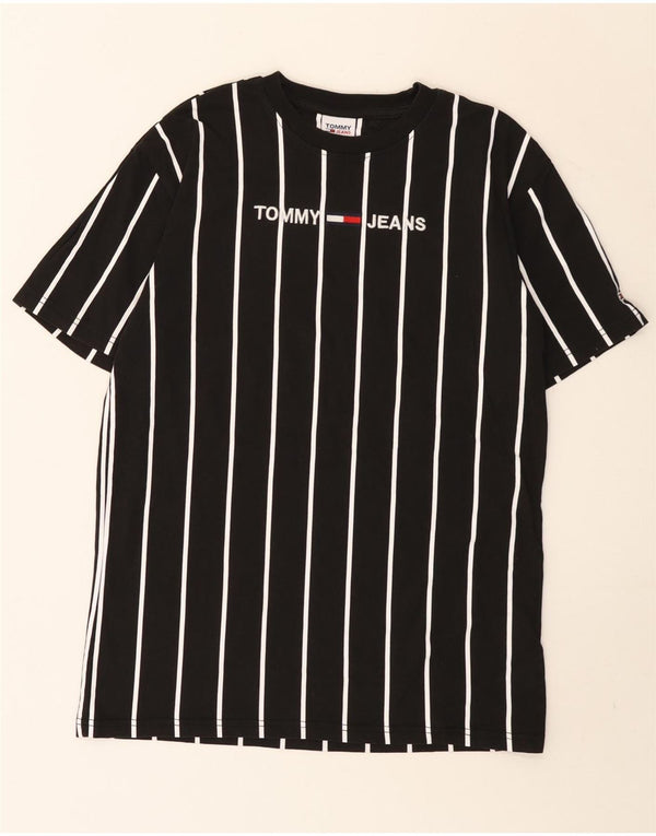 Tommy Hilfiger Camiseta masculina Denizen com estampa gráfica pequena de algodão listrado preto