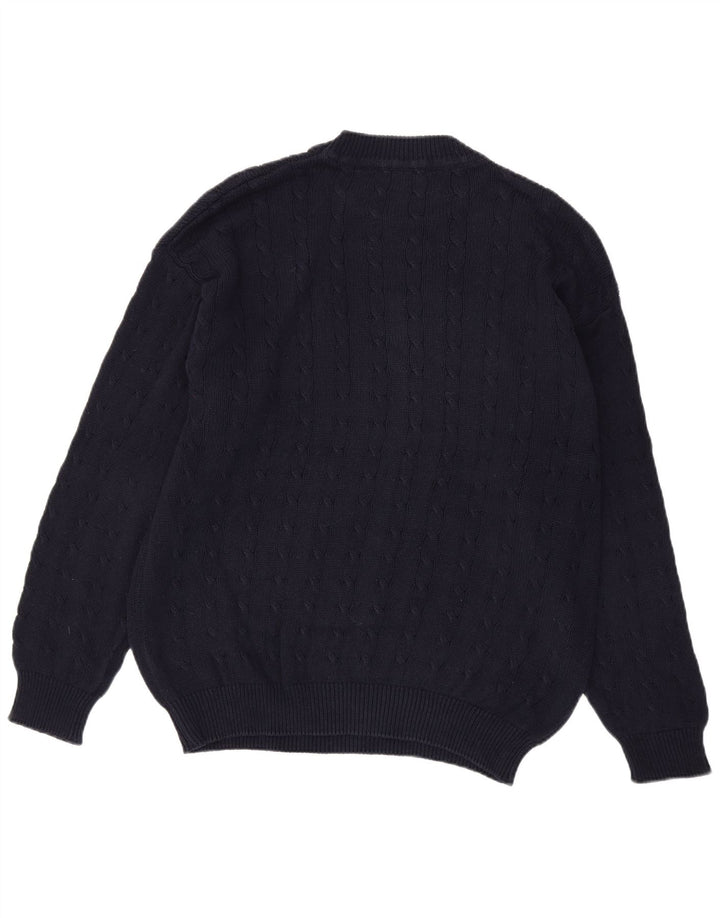Suéter masculino Benetton com gola redonda, grande algodão azul marinho