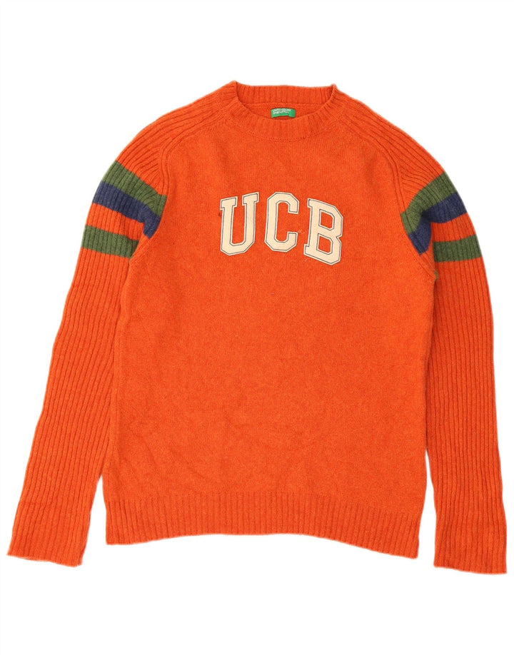 Suéter feminino Benetton com gola redonda, listrado laranja médio, Reino Unido 12
