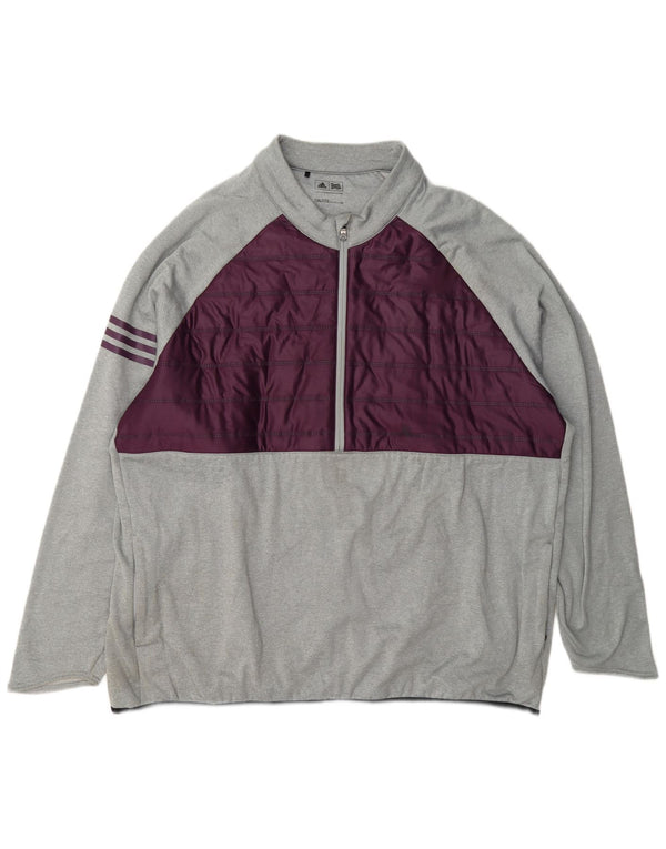 Adidas Mens Zip Neck Pullover Treino Top 2XL Cinza Colourblock Poliéster