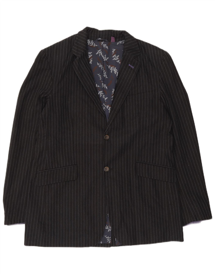 Jaqueta blazer masculina de 2 botões Ted Baker tamanho 6 2XL algodão listrado azul marinho