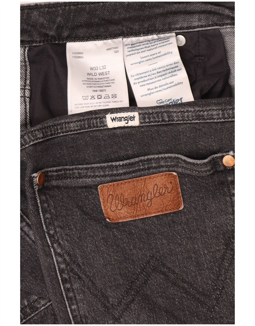 Wrangler Masculino Wild West Straight Jeans W33 L28 Algodão Cinza