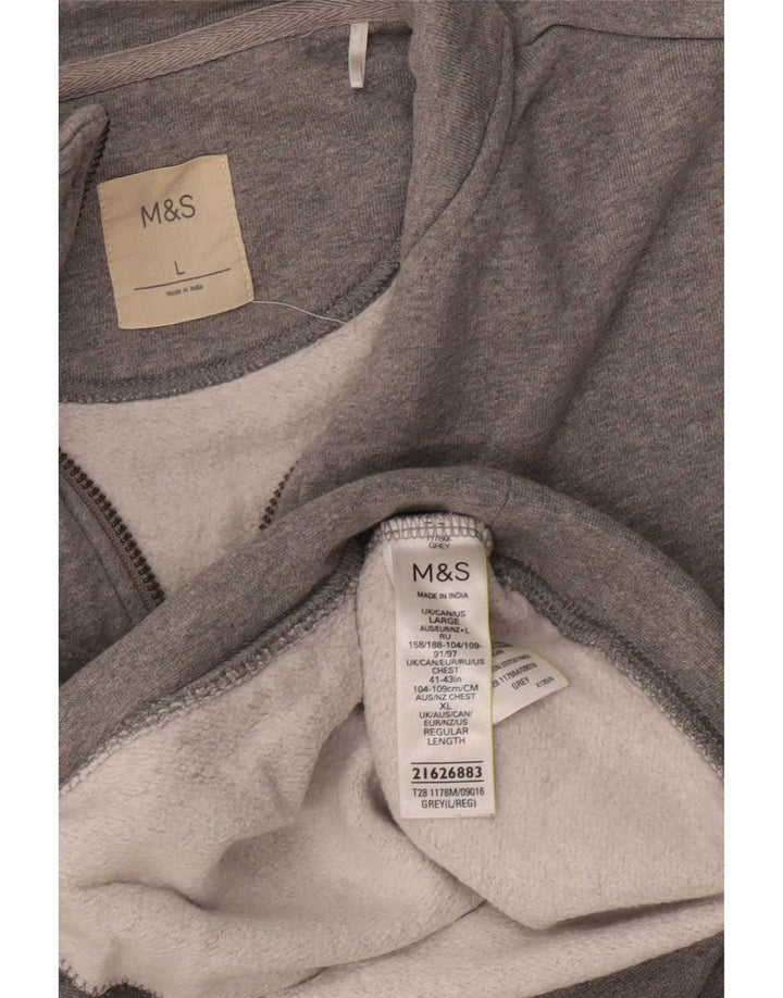 Suéter masculino Marks & Spencer com zíper e gola grande de algodão cinza