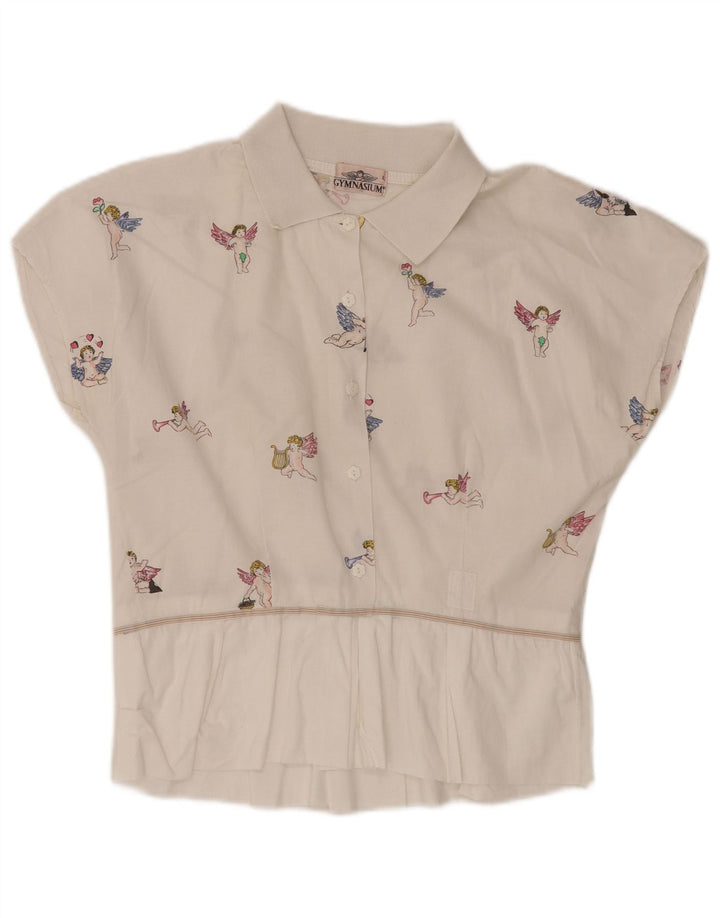 Blusa feminina gráfica GYMNASIUM UK 14 grande algodão branco