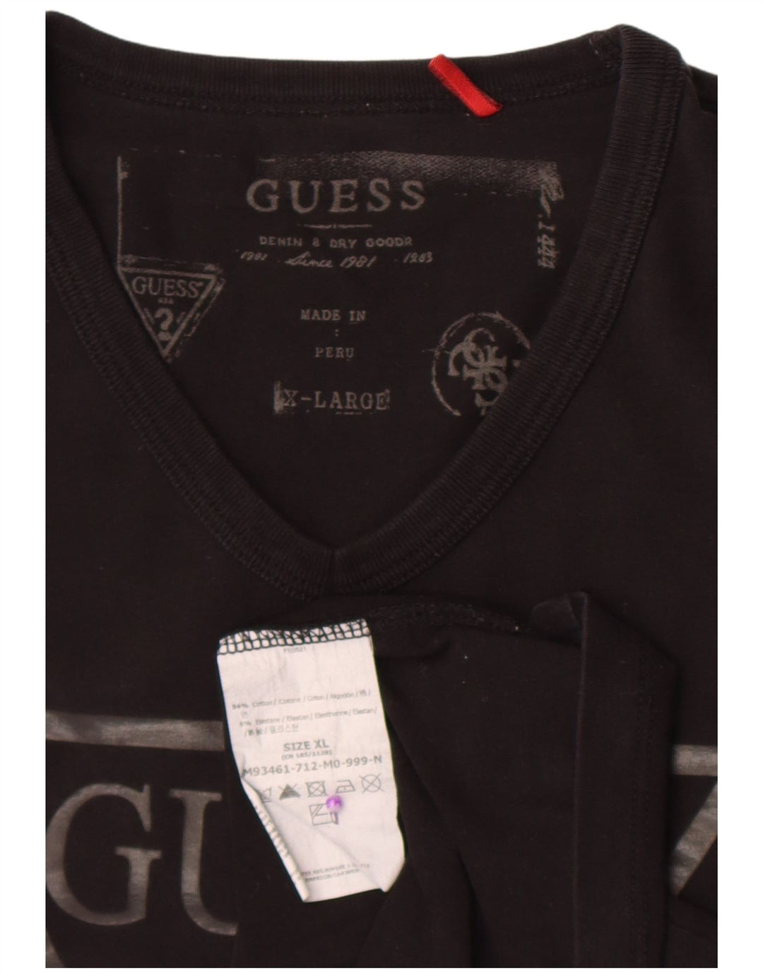 Guess Mens Gráfico Top Manga Longa XL Preto Algodão