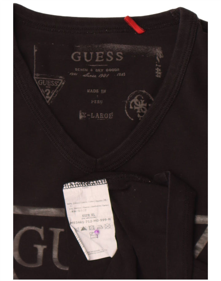 Guess Mens Gráfico Top Manga Longa XL Preto Algodão
