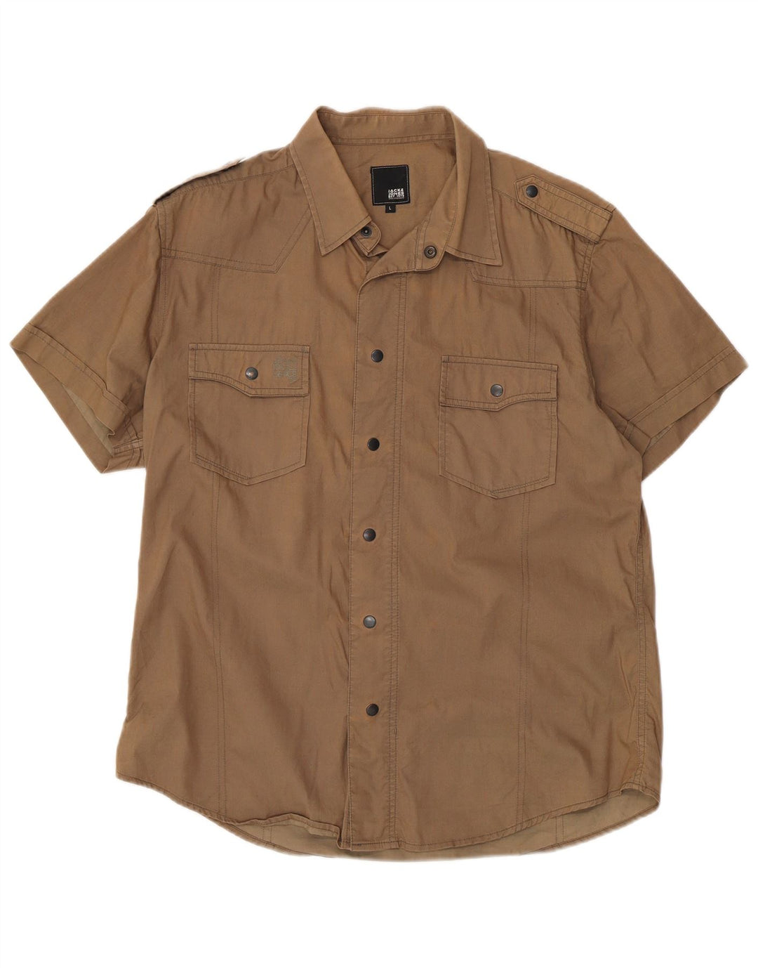 Camisa militar masculina de manga curta Jack & Jones grande marrom nylon