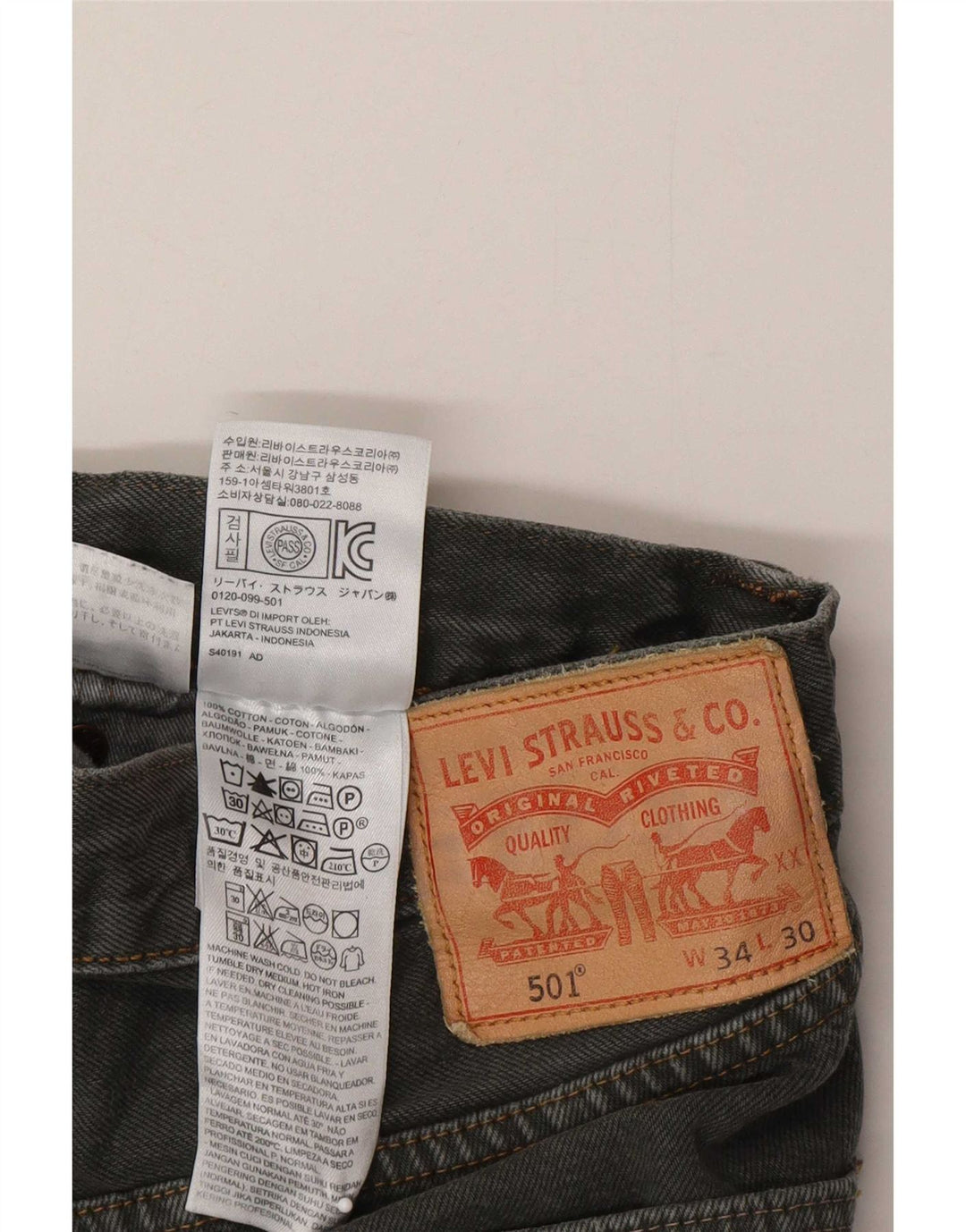 Calça jeans masculina Levi's 501 Straight W34 L30 cinza algodão
