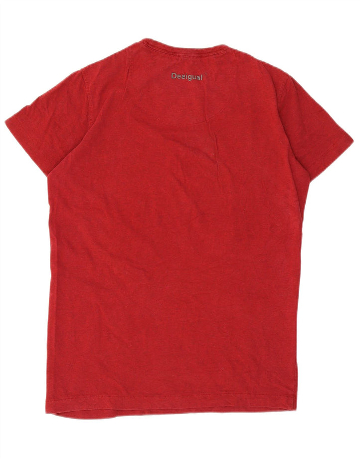 Desigual Camiseta masculina gráfica top pequeno algodão vermelho