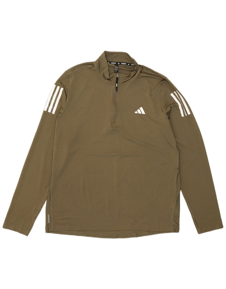 Adidas Mens Aeroready Zip Neck Pulôver Treino Top Grande Cáqui Poliéster