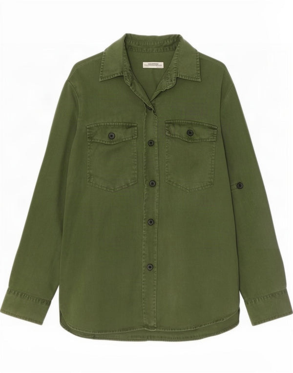Camisa jeans feminina Zara Reino Unido 14 Lyocell verde médio