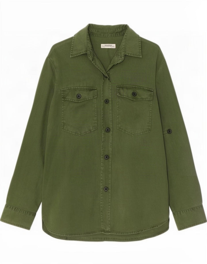 Camisa jeans feminina Zara Reino Unido 14 Lyocell verde médio