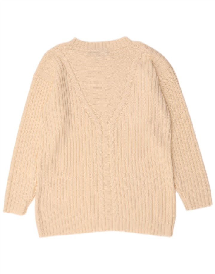 Suéter feminino vintage com gola canoa grande UE 42 grande bege