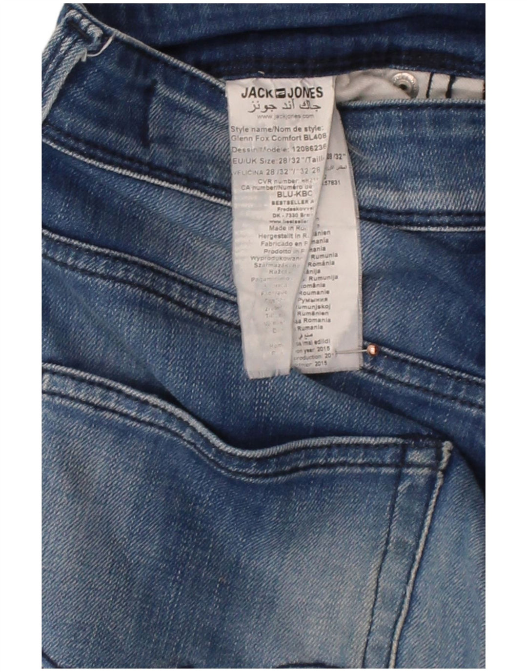 JACK & JONES Calça jeans masculina slim W28 L32 algodão azul