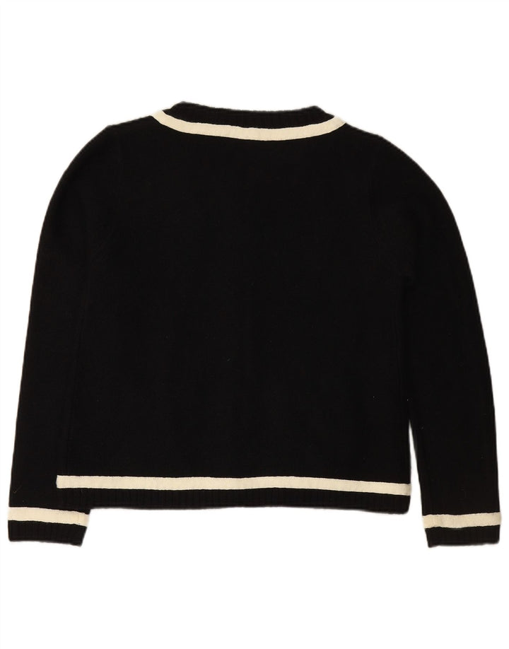 Suéter cardigã feminino ZARA Reino Unido 12 lã colorblock médio preto