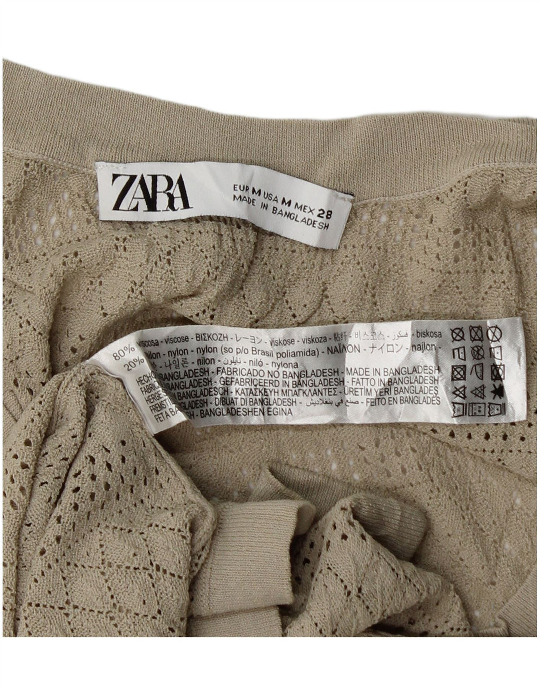 Zara Top feminino transparente com colete UK 12 Viscose bege médio
