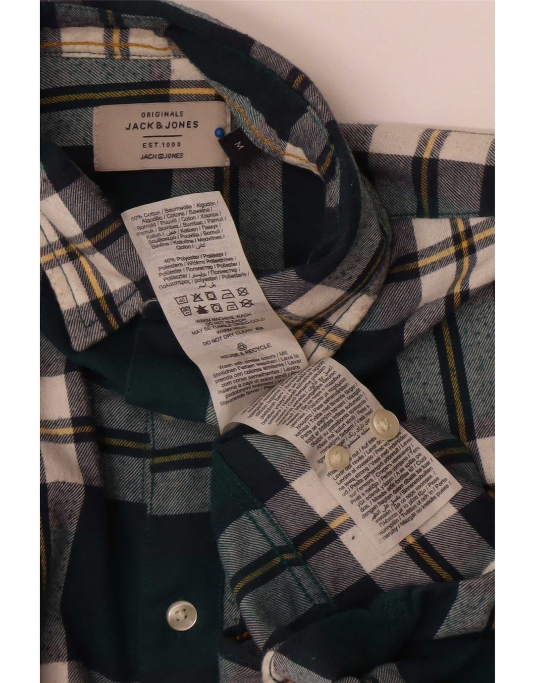 Camisa masculina de flanela Jack & Jones de algodão xadrez verde médio