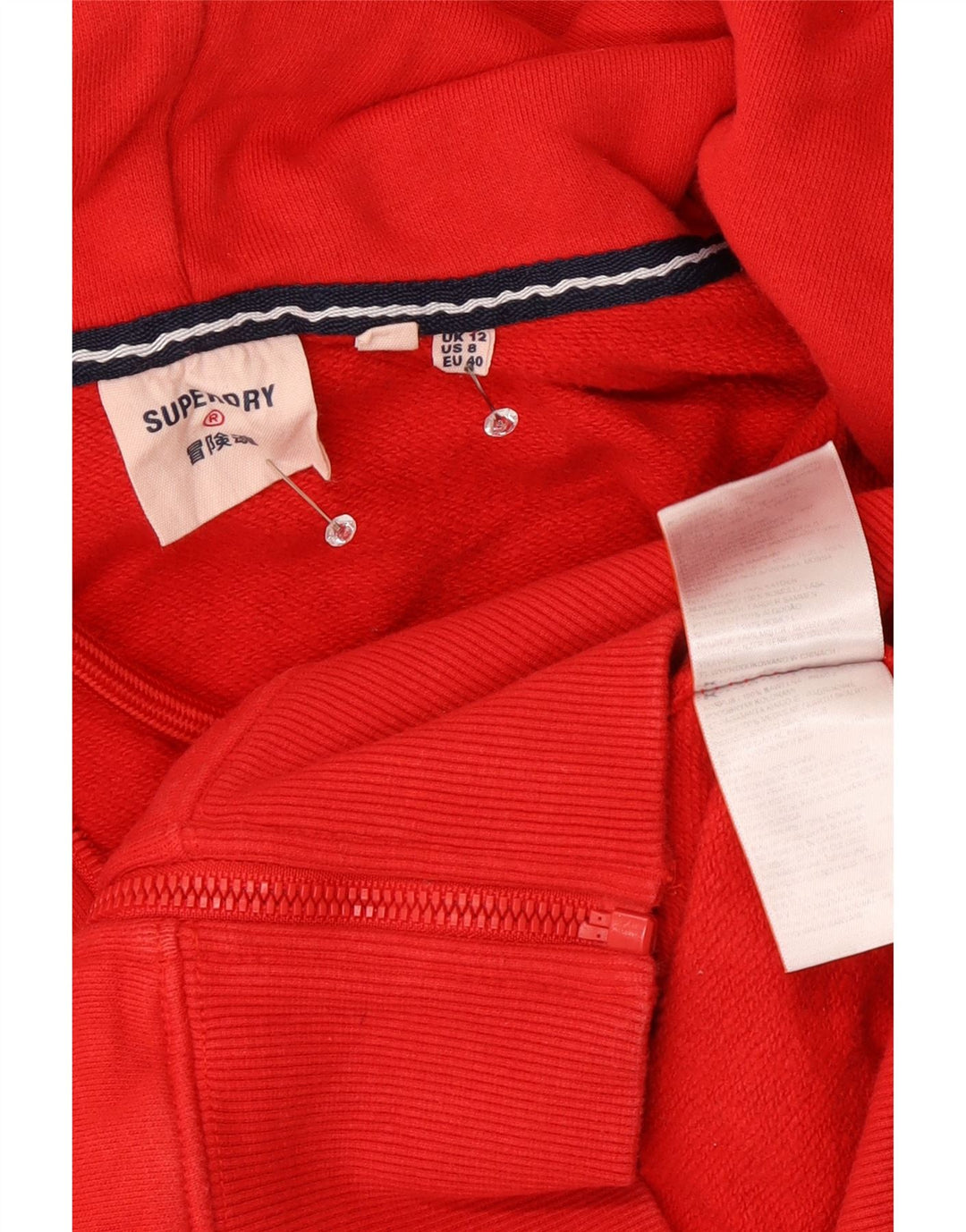 Suéter feminino Superdry com capuz e zíper Reino Unido 12 algodão vermelho médio