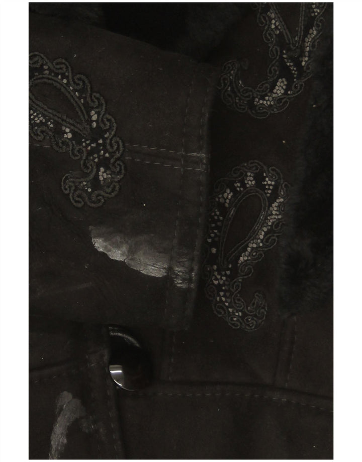 Jaqueta Shearling Feminina Vintage UK 18 XL Preto Paisley