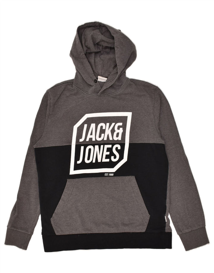 JACK & JONES Mens Graphic Hoodie Jumper Large Grey Colourblock Cotton | Vintage Jack & Jones | Thrift | Second-Hand Jack & Jones | Used Clothing | Messina Hembry 