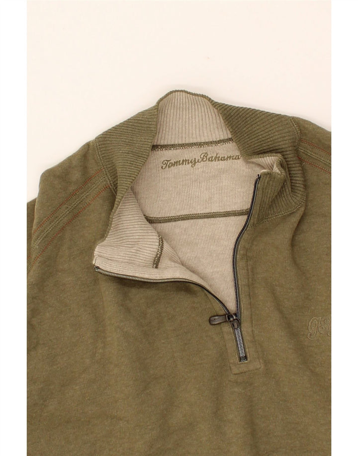 TOMMY BAHAMA Mens Loose Fit Zip Neck Jumper Sweater Large Khaki Vintage Tommy Bahama and Second-Hand Tommy Bahama from Messina Hembry 