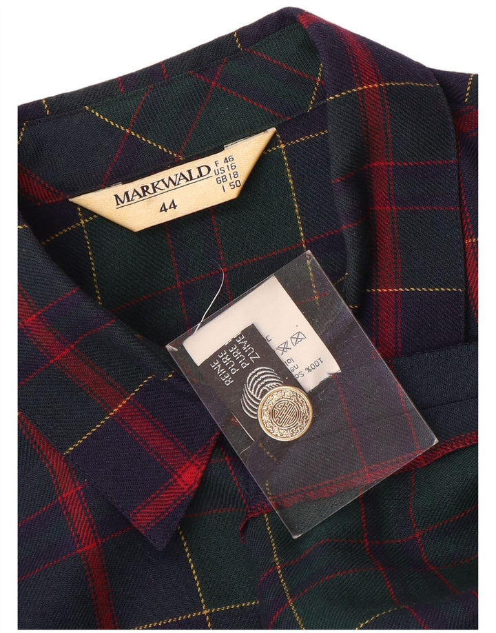 Jaqueta blazer feminina MARKWALD manga 3/4 com 7 botões Reino Unido 18 XL azul marinho xadrez
