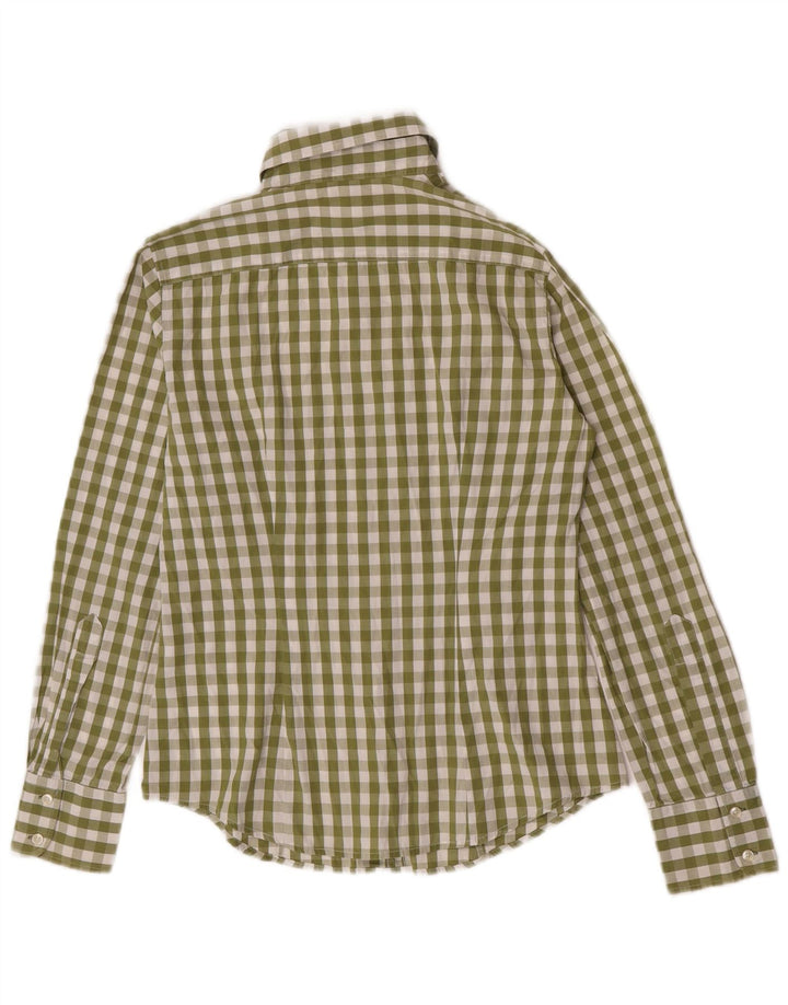 Camisa feminina Benetton UK 10 pequena algodão guingão verde