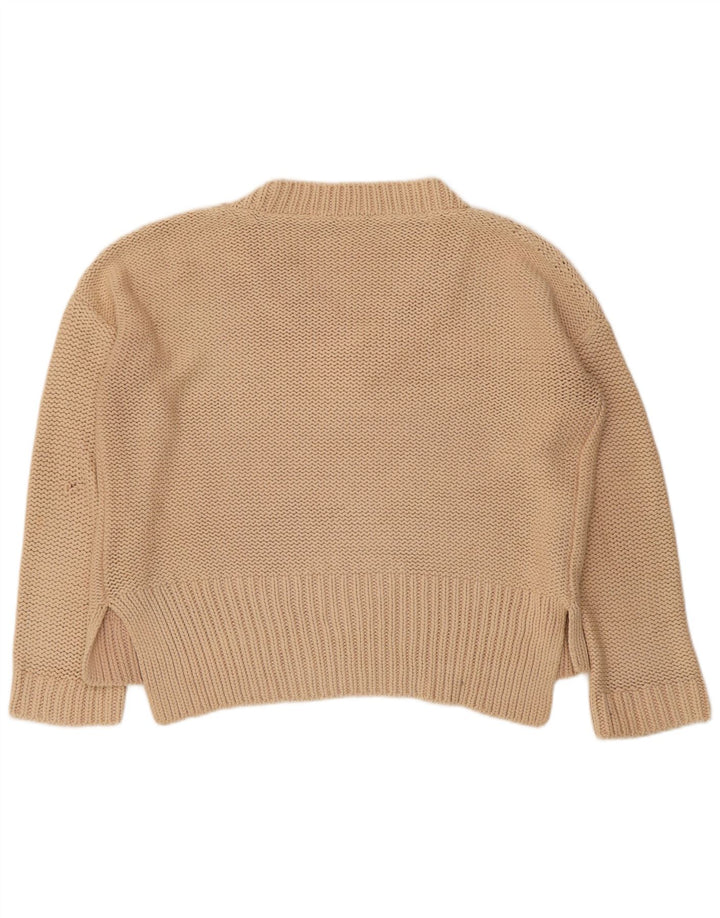 Suéter feminino Marks & Spencer grande com decote em V Reino Unido 12 médio bege