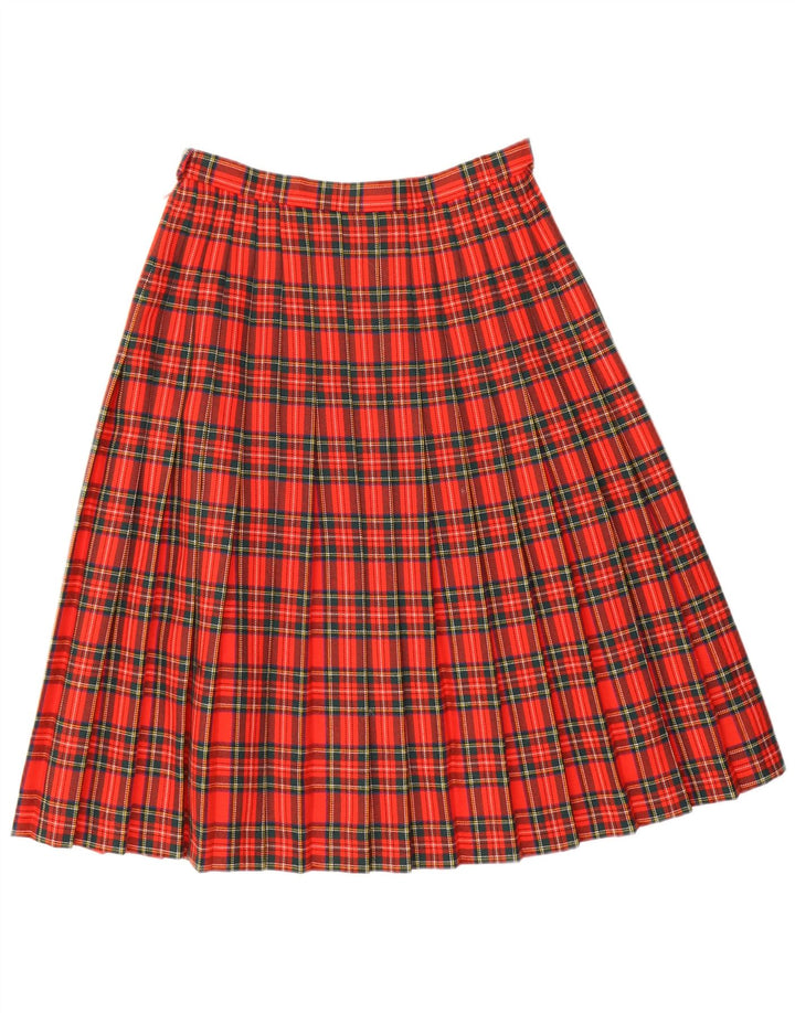 Saia plissada feminina vintage W28 xadrez vermelho médio