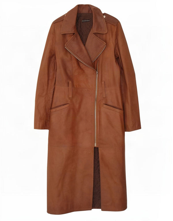 Casaco de couro feminino vintage IT 44 marrom médio