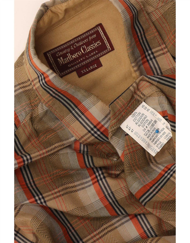 Camisa masculina de flanela Marlboro Classics 2XL algodão xadrez marrom