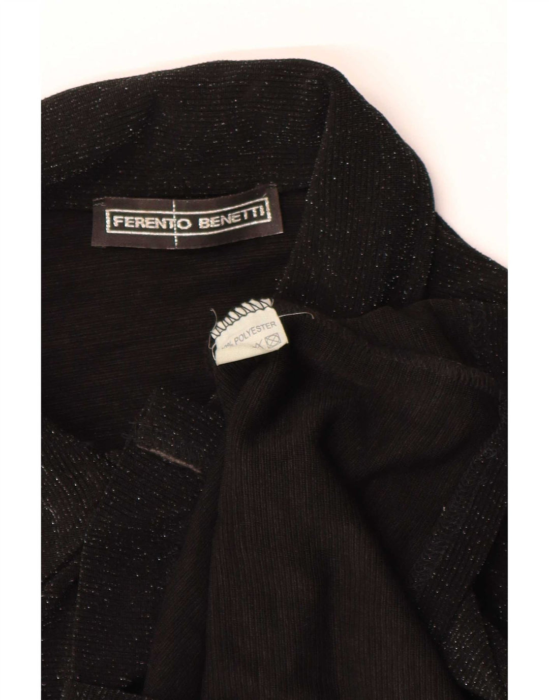 Blusa de camisa feminina vintage Reino Unido 8 poliéster preto pequeno