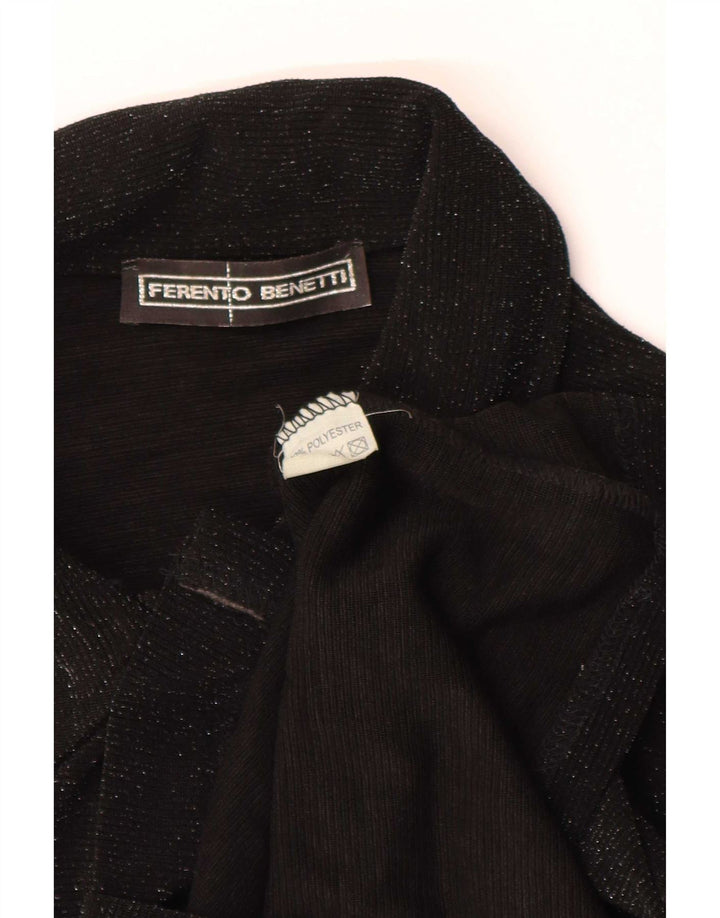Blusa de camisa feminina vintage Reino Unido 8 poliéster preto pequeno