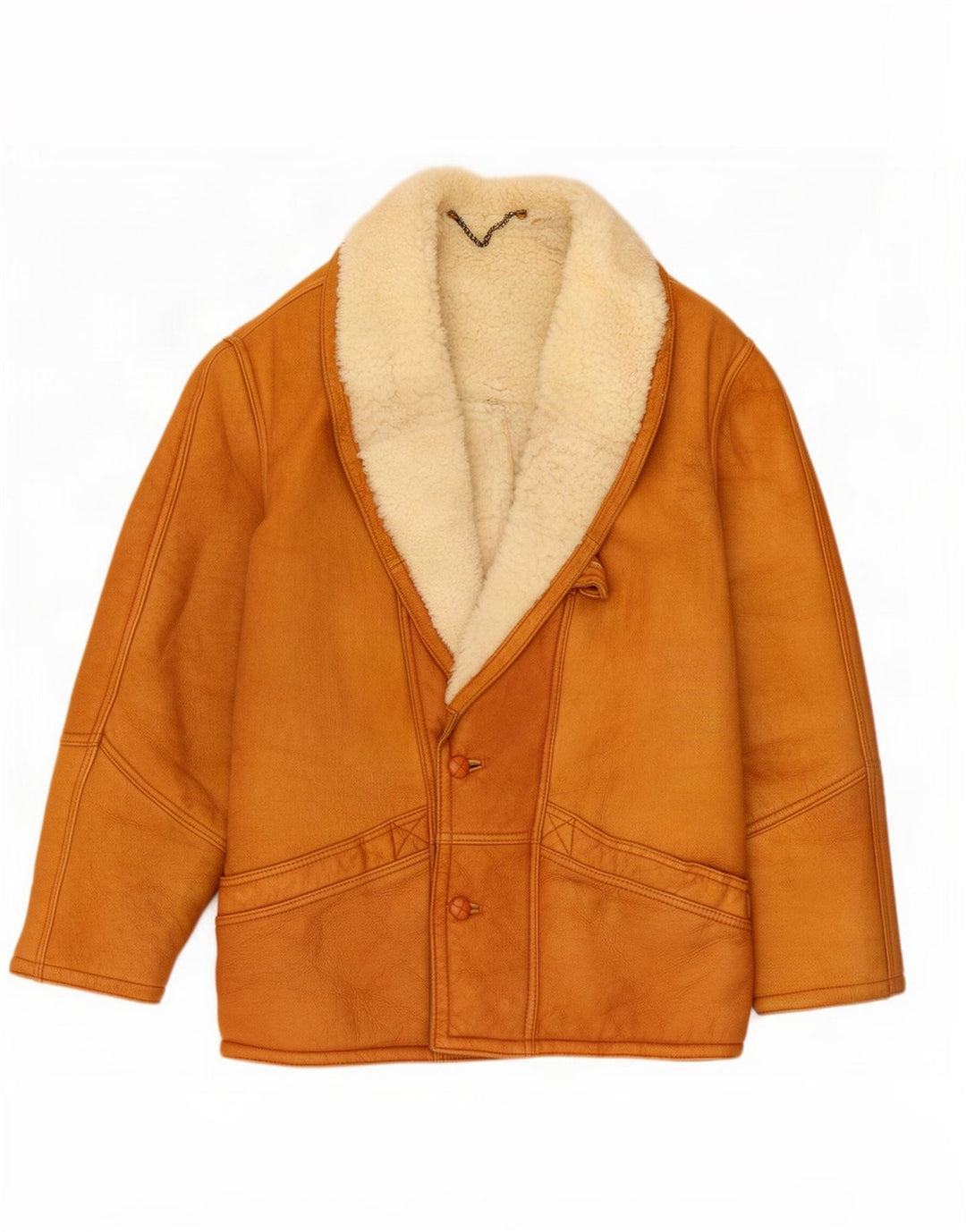 Jaqueta masculina vintage Shearling IT 50 grande bloco colorido marrom