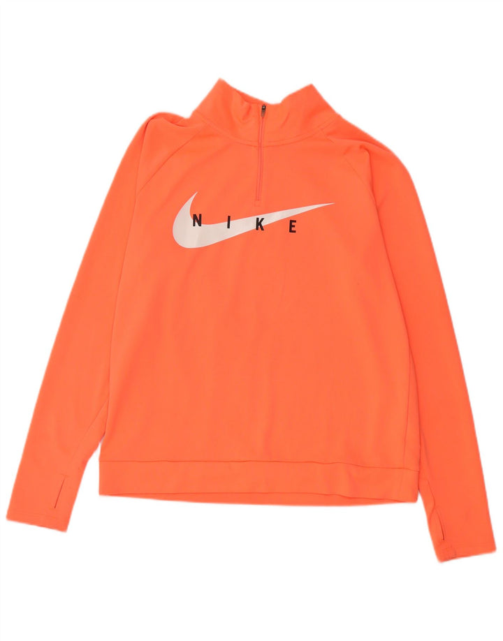 Nike Womens Dri Fit Graphic Pullover Treino Top UK 10 Pequeno Laranja
