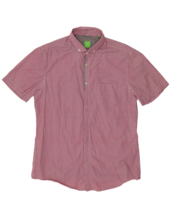 Hugo Boss Camisa masculina de manga curta com ajuste moderno, grande algodão geométrico rosa