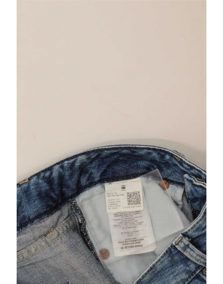 Calça jeans reta feminina G-Star desgastada W24 L30 algodão azul