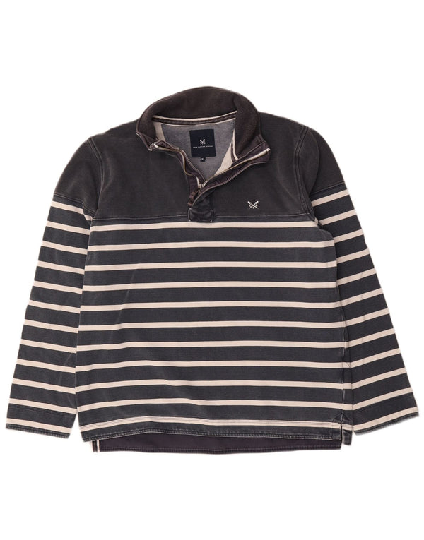 Crew Clothing Mens Zip Neck Moletom Jumper XL Azul Marinho Listrado Algodão
