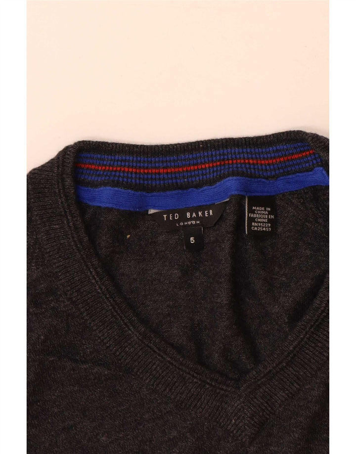 Suéter masculino Ted Baker com decote em V tamanho 5 XL lã cinza