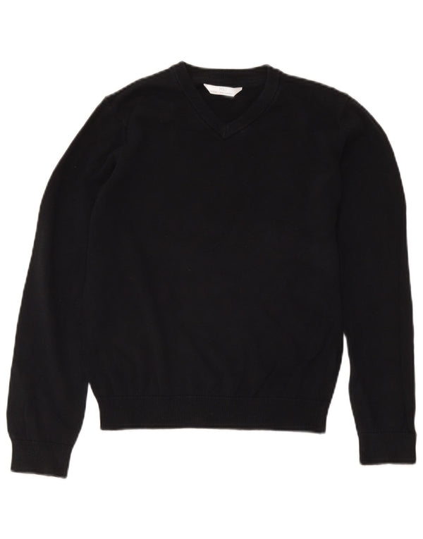 Suéter Marks & Spencer Boys com decote em V 11-12 anos algodão preto