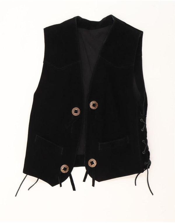 Colete de couro vintage feminino Motorstyle Reino Unido 18 XL couro preto