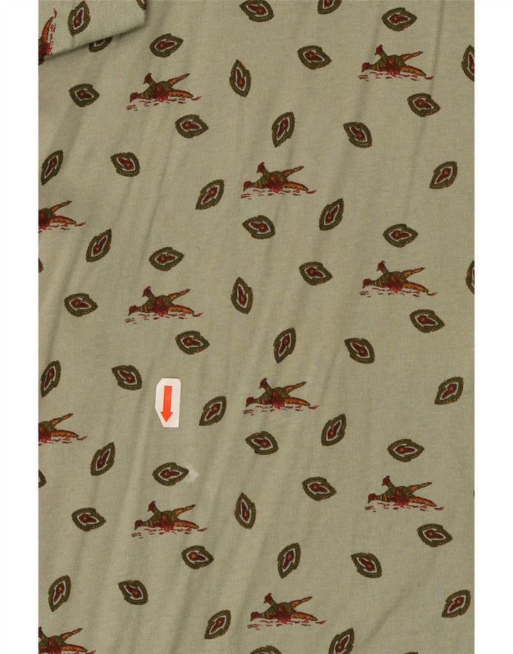 Camisa polo masculina Cacharel com padrão abstrato grande de algodão cáqui