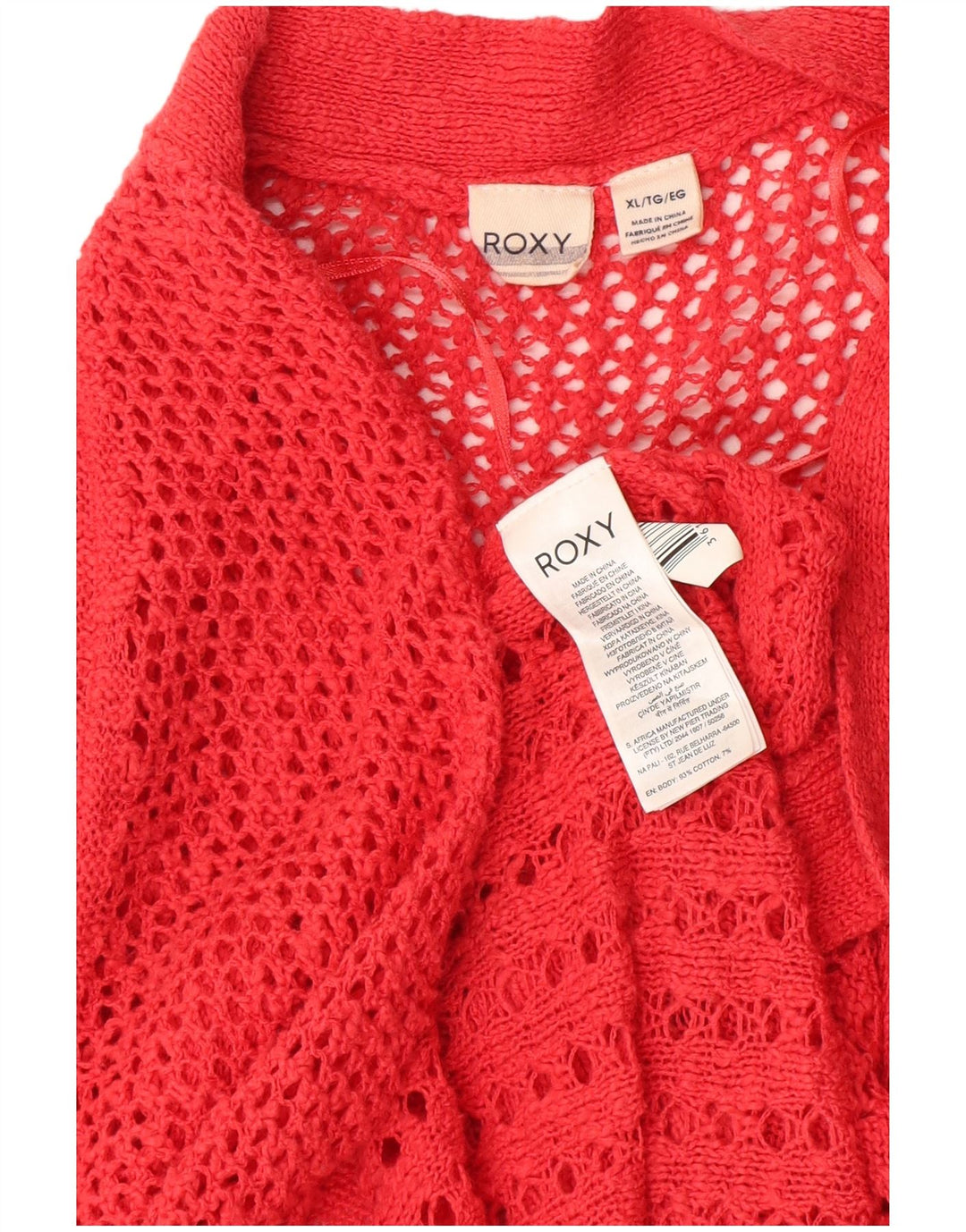 Suéter cardigã feminino de crochê com palangre ROXY Reino Unido 18 XL algodão vermelho