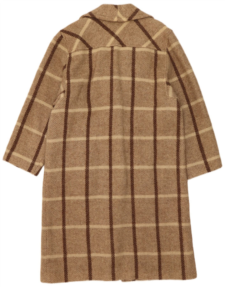 Casaco Feminino Vintage Oversized Reino Unido 14 Médio Bege Xadrez Lã