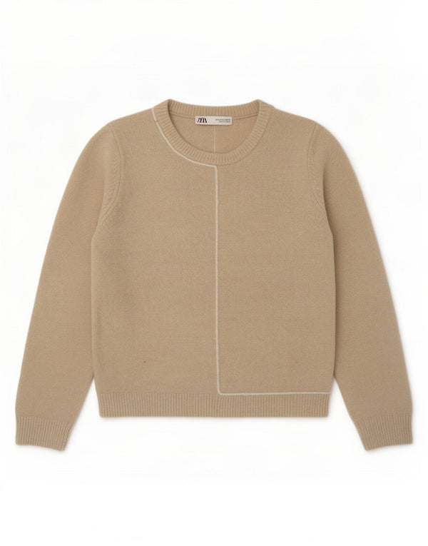 Suéter feminino Zara com gola redonda Reino Unido 12 acrílico bege médio