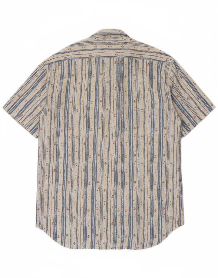 Camisa masculina de manga curta Calvin Klein de algodão listrado branco médio