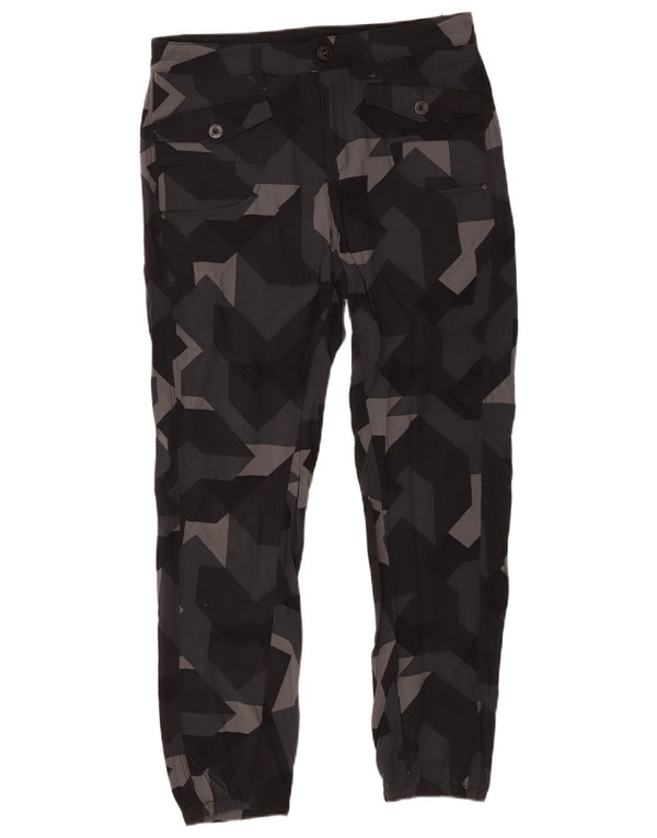 Calça cargo feminina G-Star cônica solta ajuste W26 L26 cinza geométrico