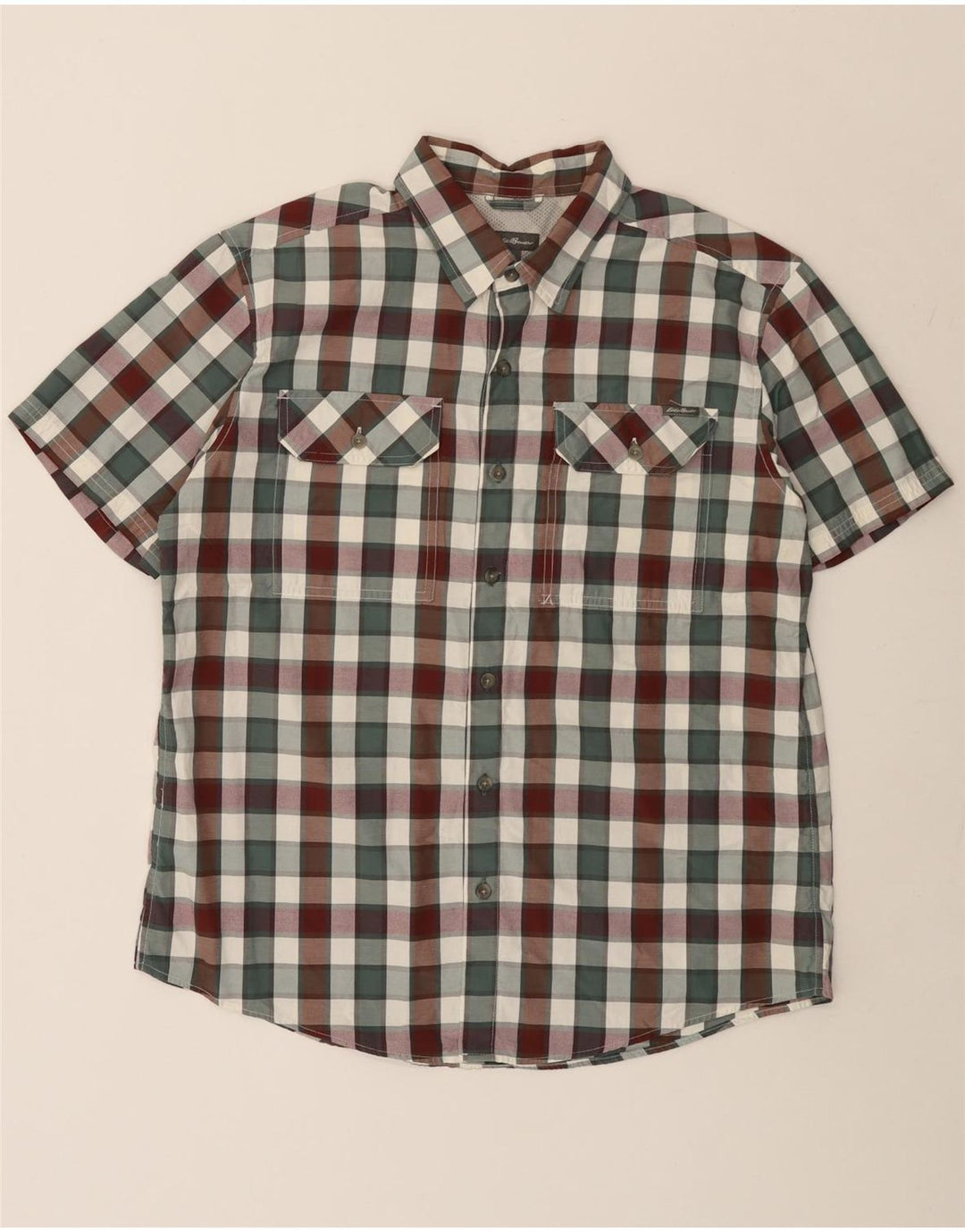 EDDIE BAUER Camisa masculina de manga curta grande algodão xadrez multicolorido