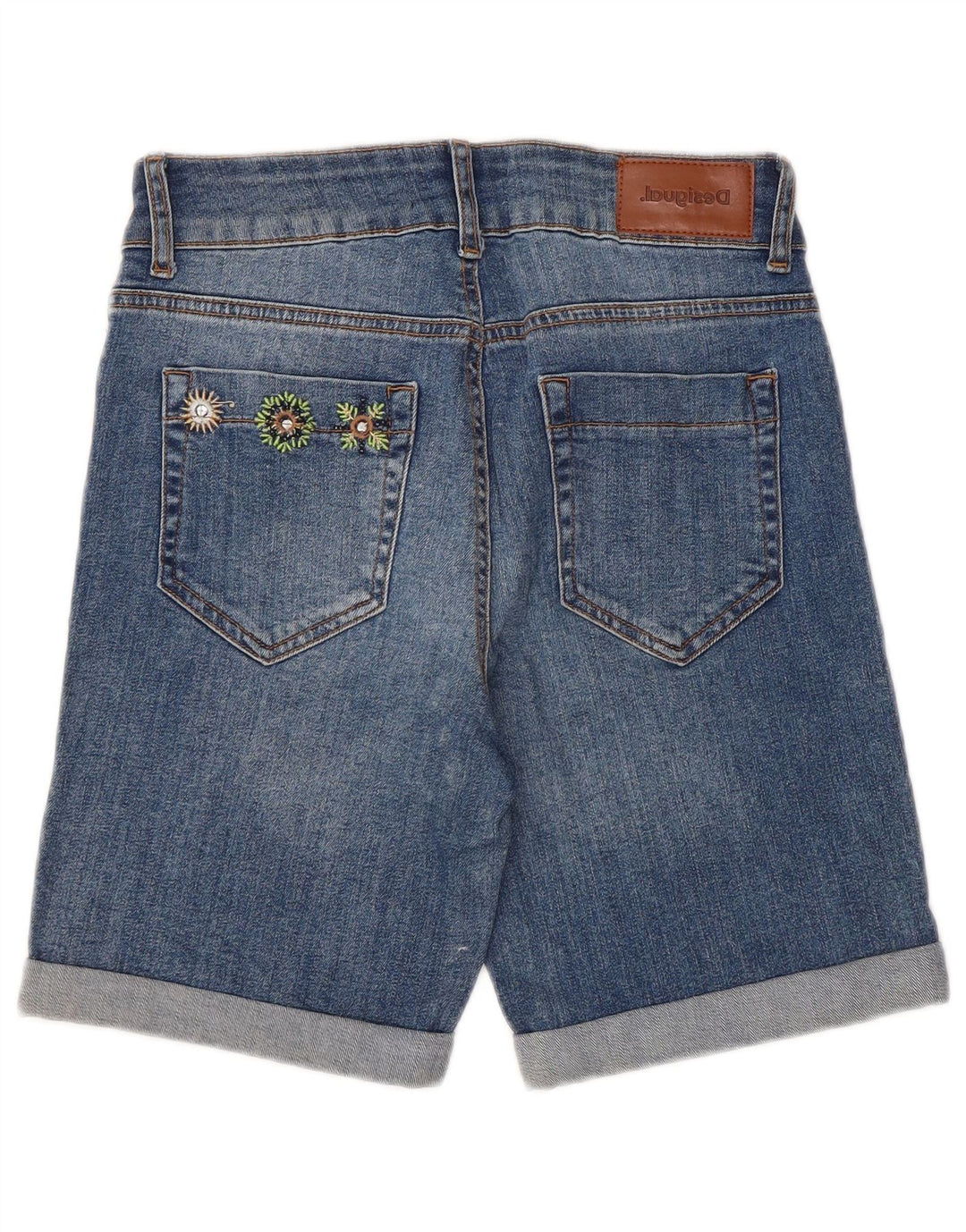 Shorts jeans feminino Desigual W26 pequeno azul floral algodão